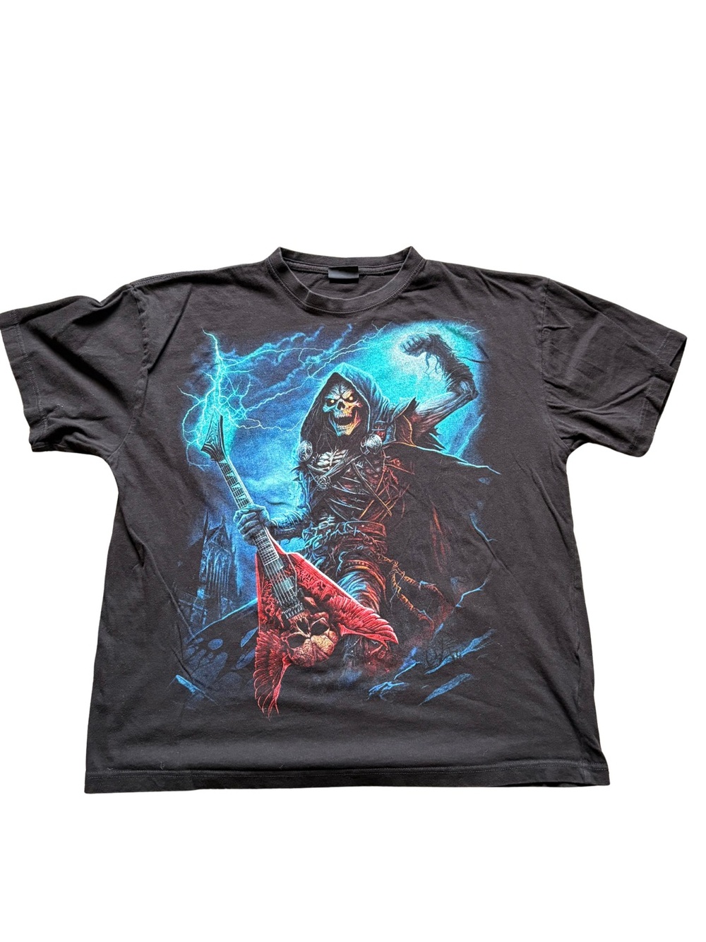 Spiral Direct Black Graphic Skeleton Guitar Tee - Men